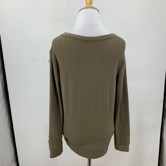 Chaser Sweatshirt Womens 14 Dark Olive Crew Neck Pleated Cuff Long Sleeve Top - Picture 5 of 12